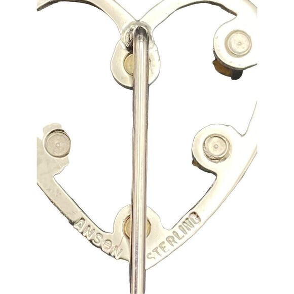 Vintage Anson Sterling silver 925 heart blue rhinestone stick pin and 925 small - Picture 5 of 9